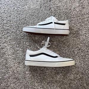 Vans white leather with black stripe lace up